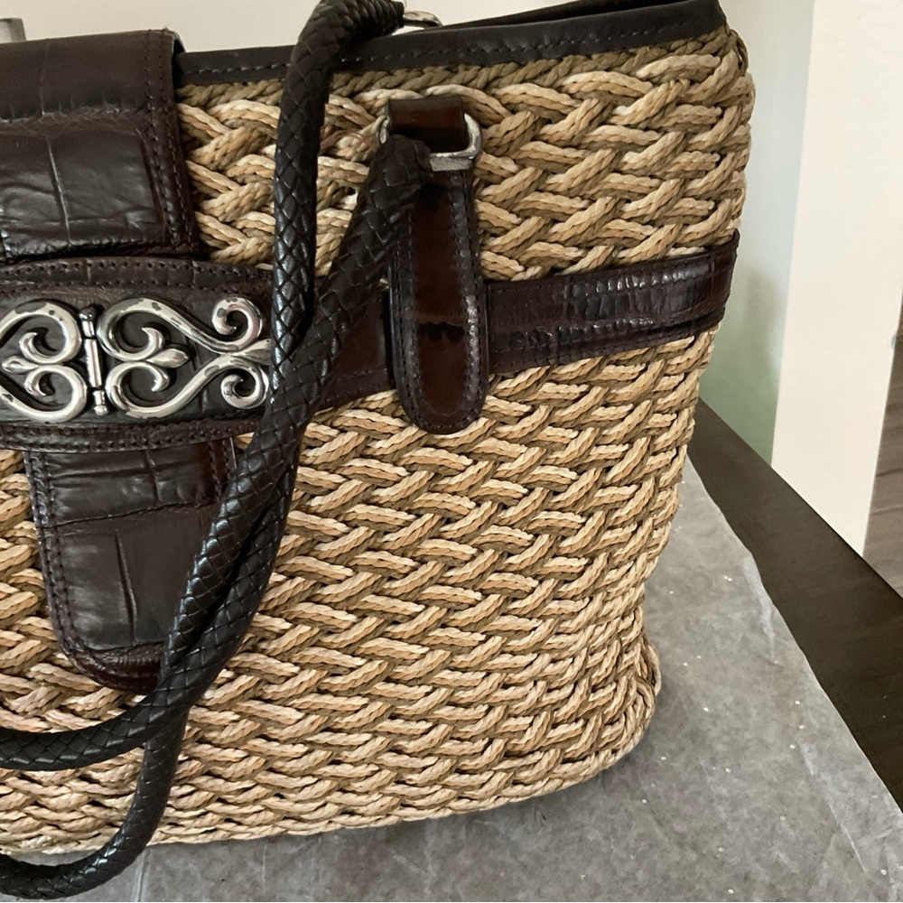Brighton Natural Raffia & Leather Tote Handbag Purse Pocketbook EUC - Picture 5 of 16